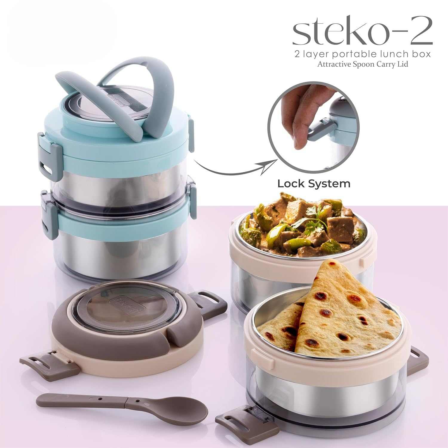 Stainless Steel Multi-Layer Hot & Cold Lunch Container for Keeping Food Fresh Long Time | Thermal Insulated Lunch Box for Office & School | 3-Tier Lunch Container with Attractive Spoon- 1Pcs