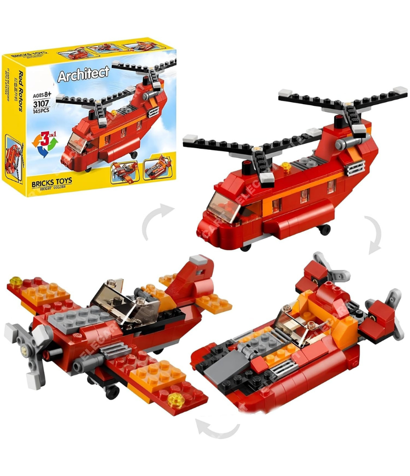3-in-1 Creative Building Bricks Set - 145 Pcs Construction Models 3107