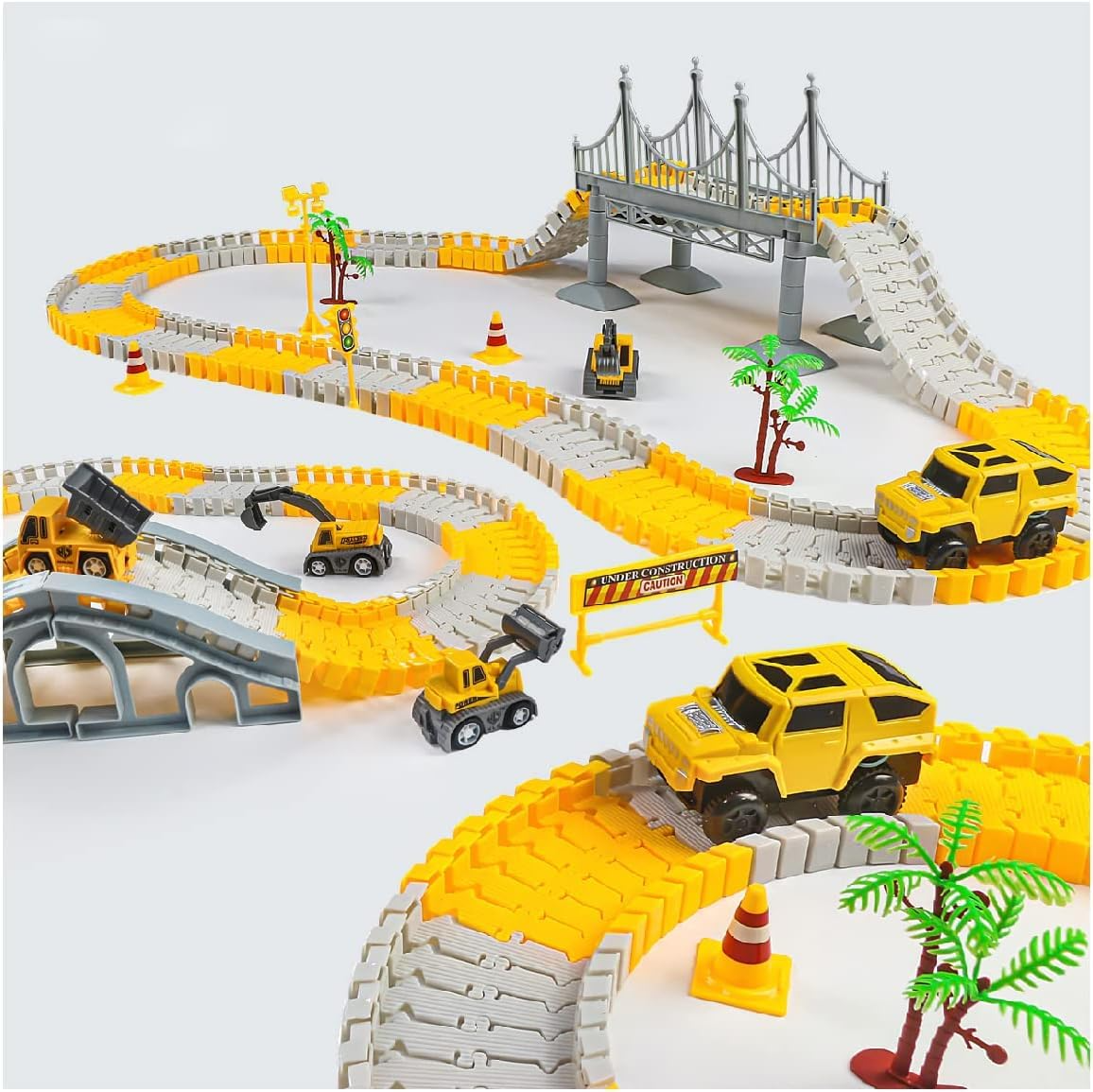 180 Pieces Construction Car Track Set Toys with Battery Operated Car, Create Your Own Engineering Race Track Toys for Kids, Train Track Set for Kids, Toys for 3+ Year Old Boys & Girls