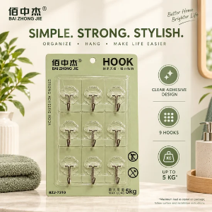 9 Pcs Heavy Duty Self-Adhesive Hooks - Strong Wall Hangers for Home & Office