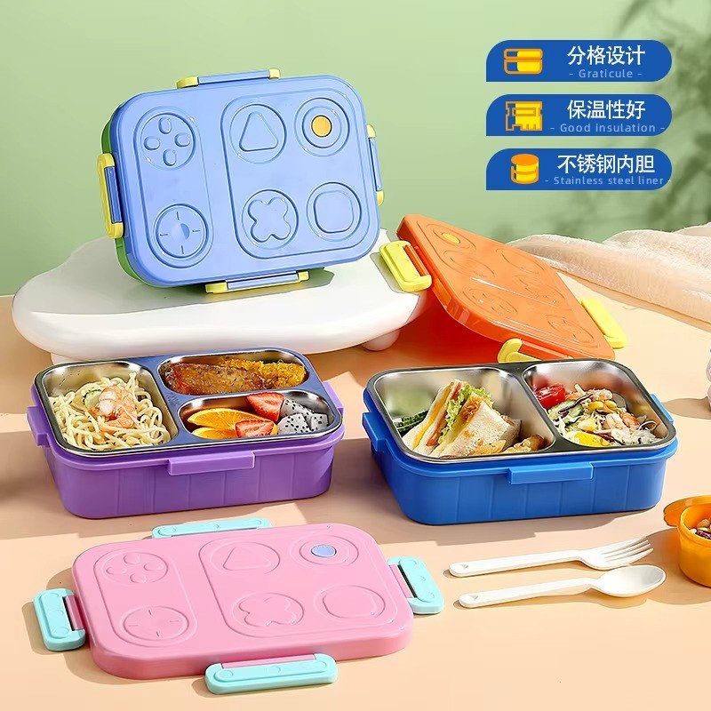 Stainless Steel Lunch Box 3 Compartment with Spoon and Small Container