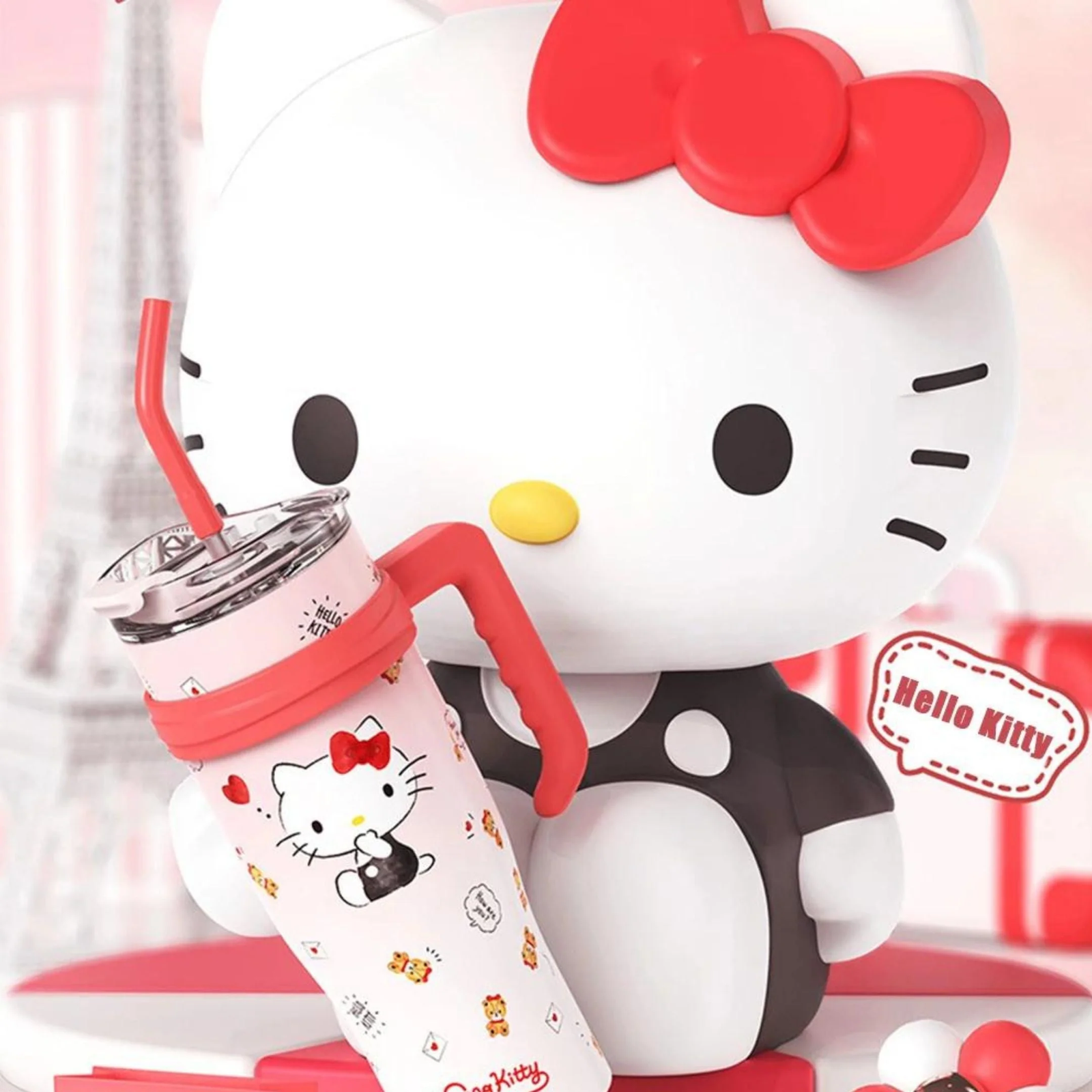Hello Kitty Stainless Steel Insulated Tumbler with Lid, Straw & Handle 1200ml