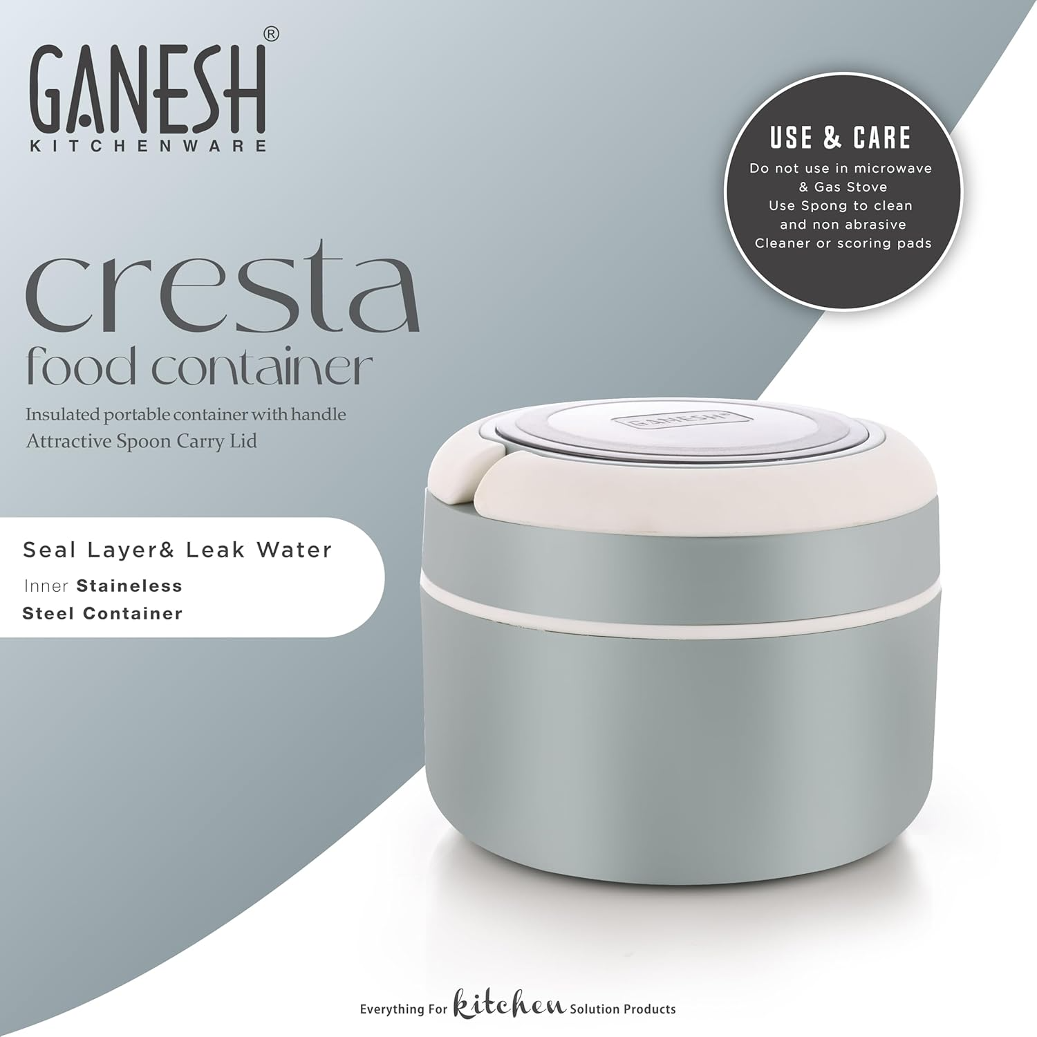 Ganesh Cresta Food Insulated Airtight Leak-Proof Lunch Box for Office, School, Picnic - 400ml
