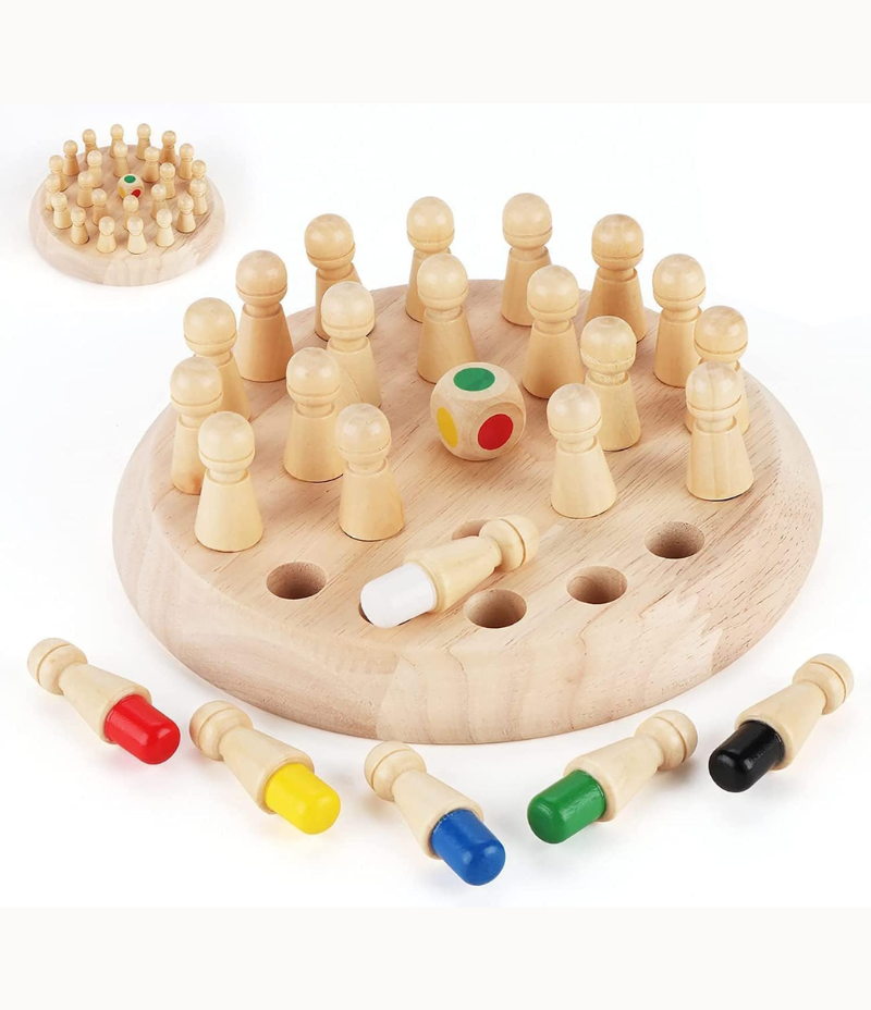 Memory Chess Game Wooden Board Multicolor Peg Puzzle Strategy Thinking Training Educational Tabletop Game Brain Skill Development Toy for Child Cognitive Learning Activity Set