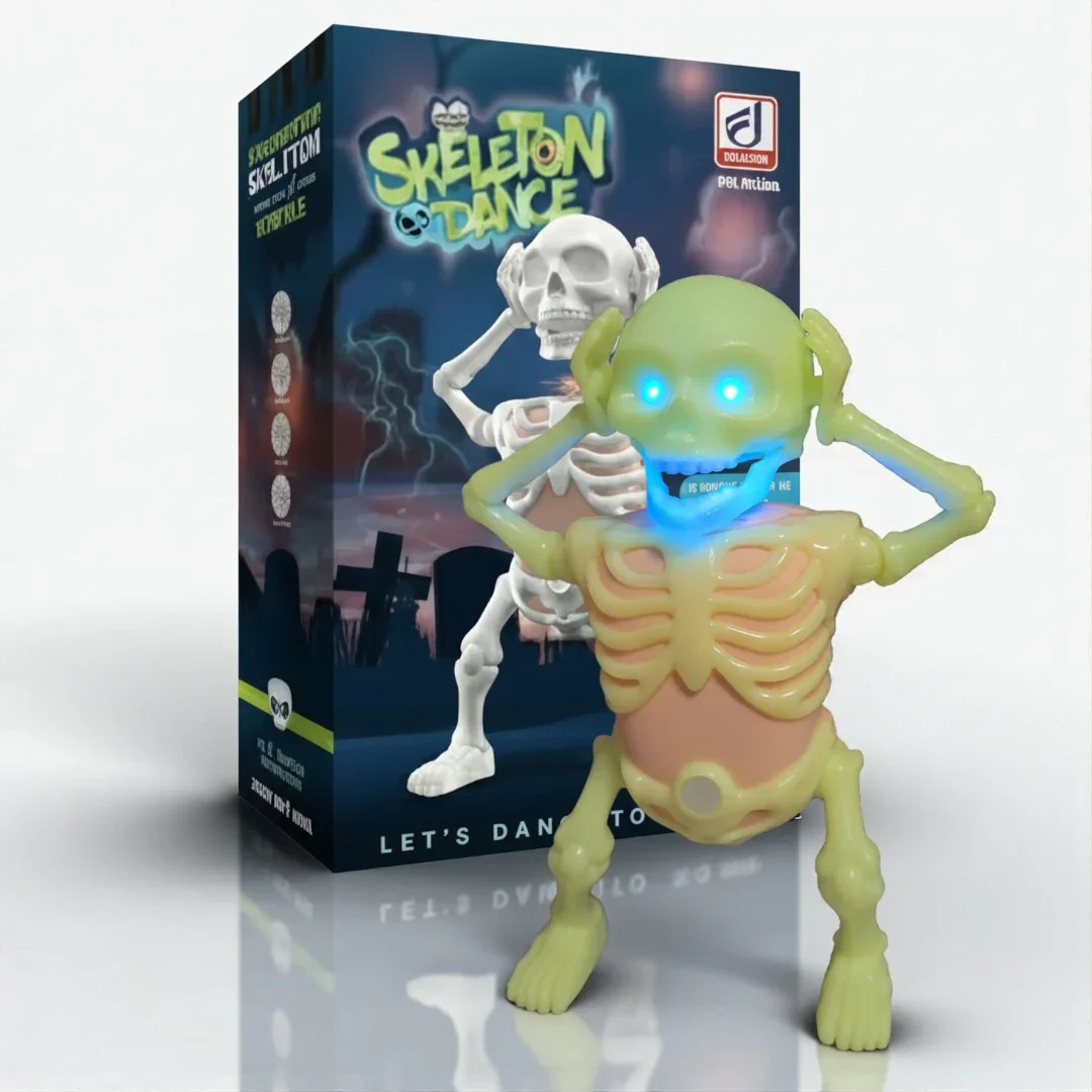 The-Dark Dancing Skeleton Toy – Motion Activated Glow in the Dark Halloween Decoration with Lights & Sound