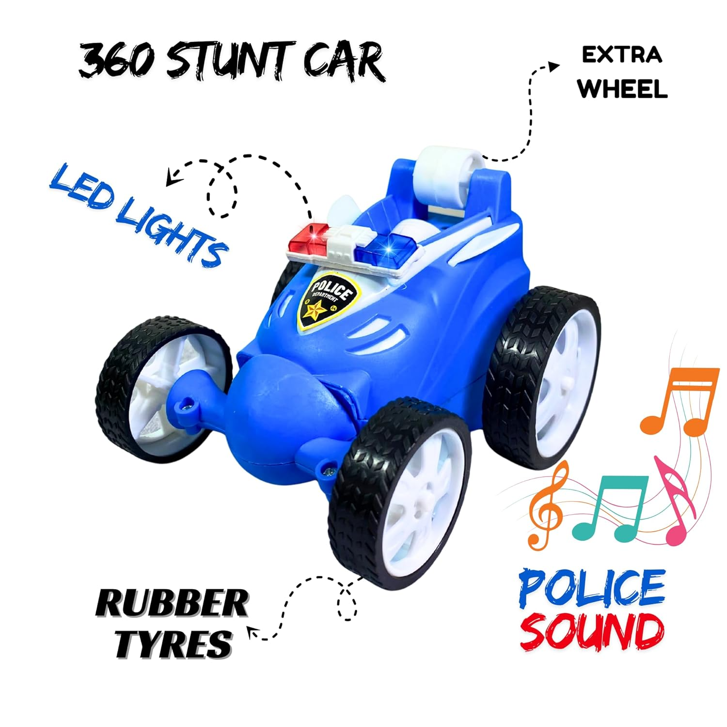 360 Police Stunt Car Remote Control | Double-Sided Rechargeable RC Car with Flashing Lights, Spins & Flips | Off-Road Toy Vehicle for Boys Ages 4 to 10 Years