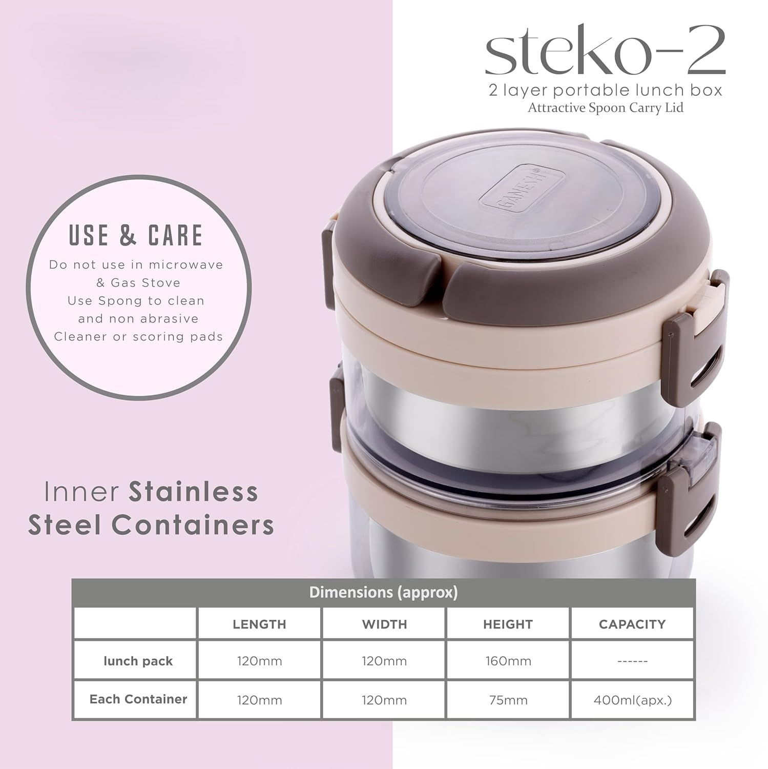 Stainless Steel Multi-Layer Hot & Cold Lunch Container for Keeping Food Fresh Long Time | Thermal Insulated Lunch Box for Office & School | 3-Tier Lunch Container with Attractive Spoon- 1Pcs