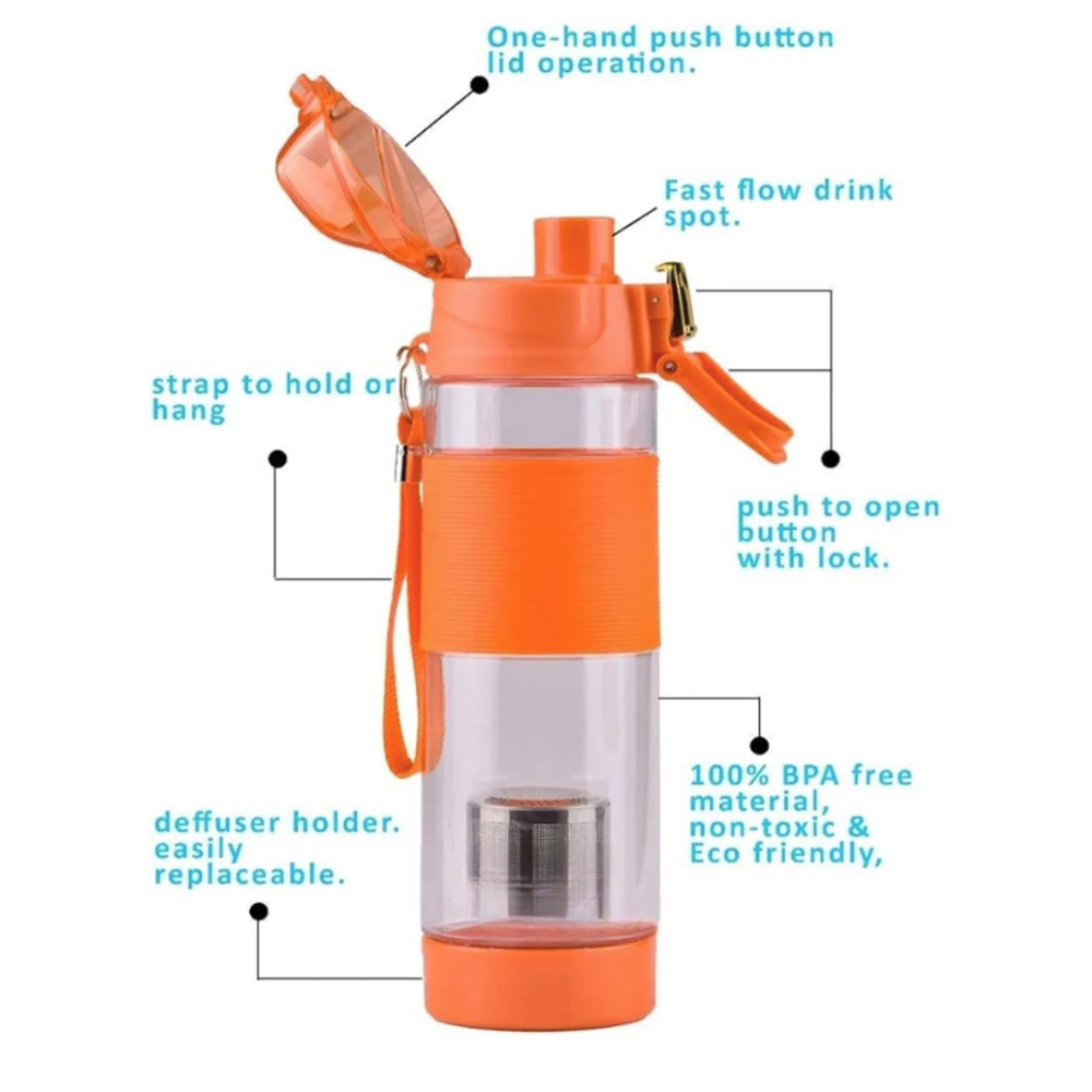 Alkaline Water Bottle 630ml, Orange, Flip-Top Lid with Lock, Infused Cylinder Washable