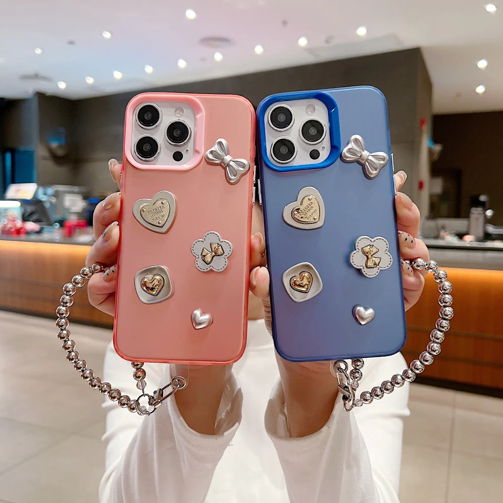 Love Bow Charm Fashionable Protective PC (Hard) Phone Case with Bead Wrist Strap (R2BS970)