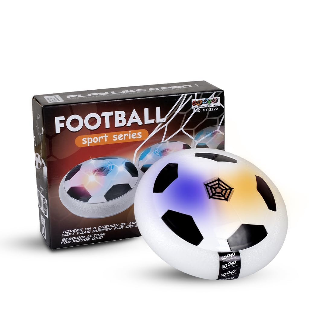 Gooyo GY3222 Floating Hover Football with Colorful Flash Light Effect | Indoor & Outdoor Pro Air Football Game for Kids/Girls/Boys/Gifts | White Color, Power Source: 4xAA Battery (Not Included)