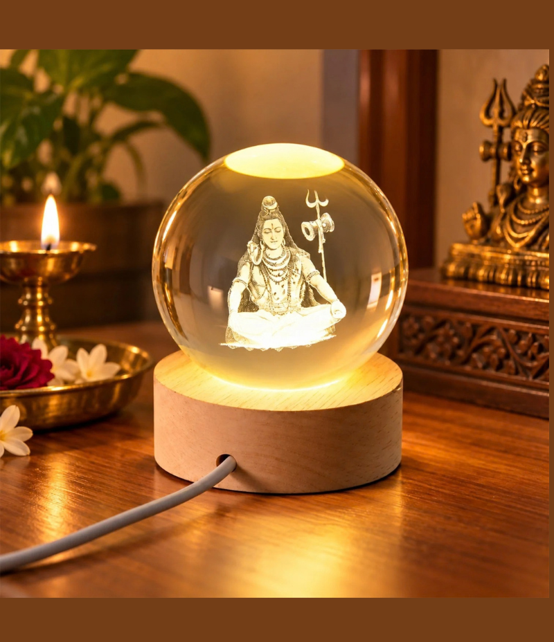 Lord Shiva Mahadev Crystal Ball LED Lamp for Spiritual Home Decor