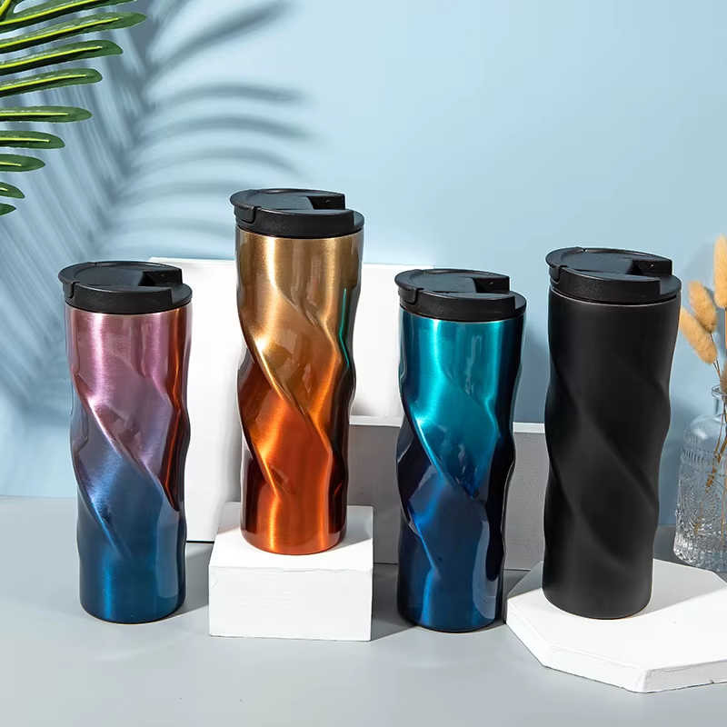500ML Stainless Steel Thermal Cup Insulated Coffee Tumbler with Lid Spiral Design Vacuum Travel Mug