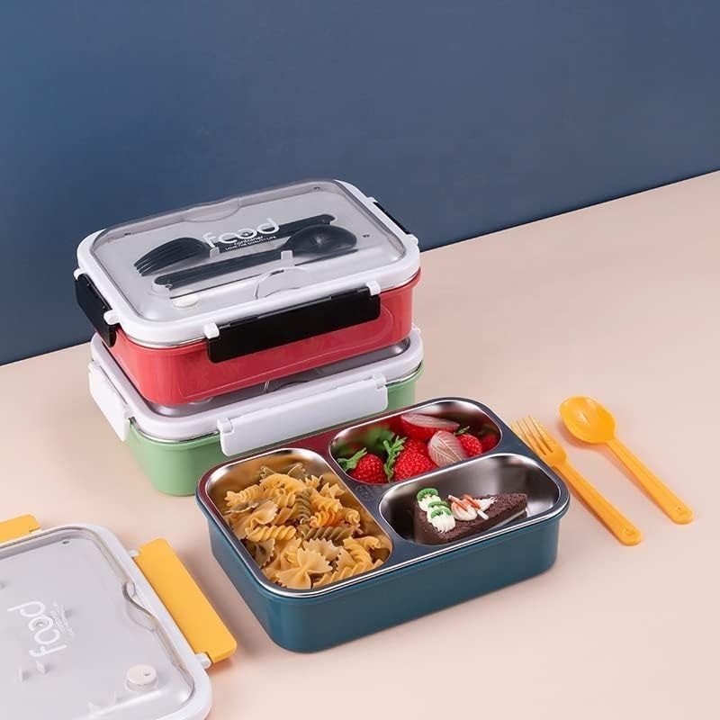 3 Compartment Stainless Steel Lunch Boxes with Removable Inner Plate Reusable Leakproof Microwave Freezer Safe Food Containers for Boys Girls