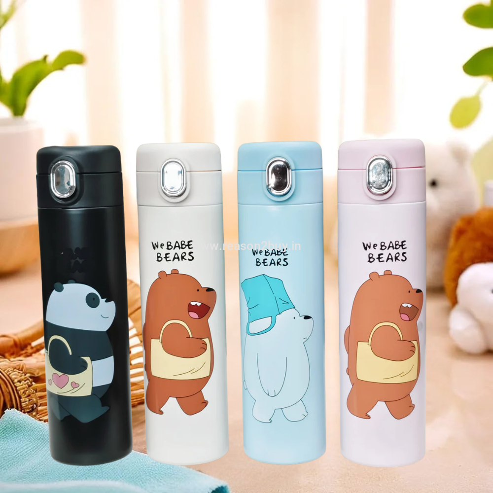 Stainless Steel Cartoon Bear Water Bottle 500ML, Insulated Water Bottle, Steel Water Bottles for Girls Boys,Steel Flask for School, Office Leakproof (R2BS1123)