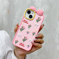Charming 3D Bow Tulip Flower Silicone Soft Phone Case for iPhone - Cute Pink Wave Edge Airbag Drop Protection Cove (R2BS979)