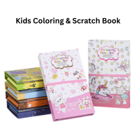 Kids Coloring & Scratch Book Set with 8 Color Pencils and Wooden Scratcher | Art & Craft Drawing Book for Toddlers 3+