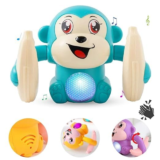 Battery Operated Voice Control Monkey Toy with Musical, Dancing, Spinning,Rolling and Sensor Feature for Gifts/Kids/Babies/Boys/Girls|Mix Color, Power Source:3xAAA Battery(Not Included)