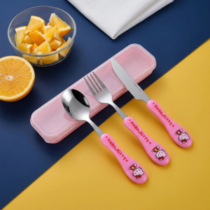 Kids 3-in-1 Portable Cutlery Set with Travel Case - Spoon, Fork & Knife