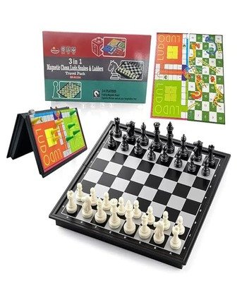 Magnetic 3-in-1 Board Game Set: Ludo, Chess, Snakes & Ladders Combo