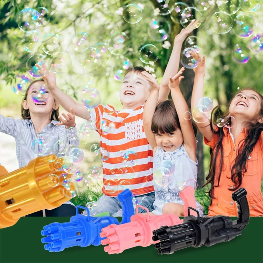 8 Hole Bubble Maker Gatling Bubble Gun Machine Toy for Kids with Bubble Solution Indoor and Outdoor Toddlers Bubble Launcher Machine for Girls and Boys