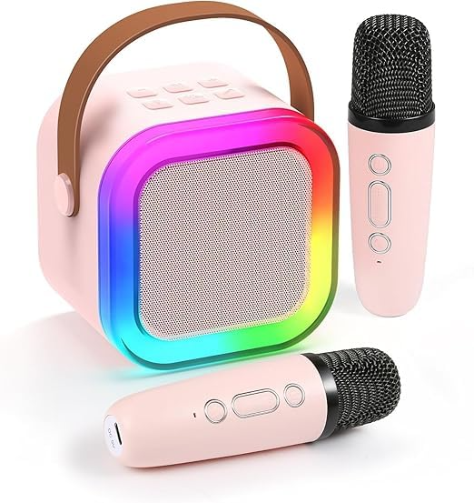 Karaoke Machine for Kids and Adults, Travel Bluetooth Mini Karaoke Microphone Singing Speaker with 2 Wireless Mic, Speaker for All Smartphones, Birthday, Family, Home Party (Multicolor)