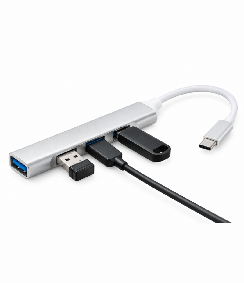 USB-C to 4-Port USB 3.0 Hub Adapter - High-Speed Type-C Splitter for Laptop & PC